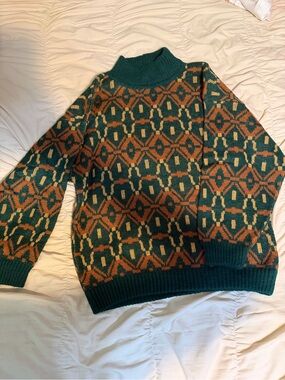 Vintage Italian Green and Brown Patterned Knit Sweater